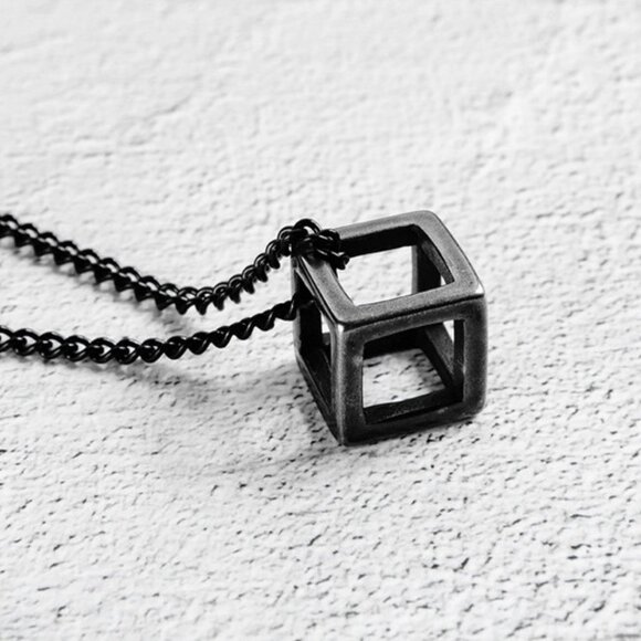 ❤️NEW TUNGSTEN SQUARE HOLLOW BOX CUBE PENDANT NECKLACE, N90201P156 - Picture 3 of 8